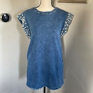 PASTEL denim dress with pearls and jewels